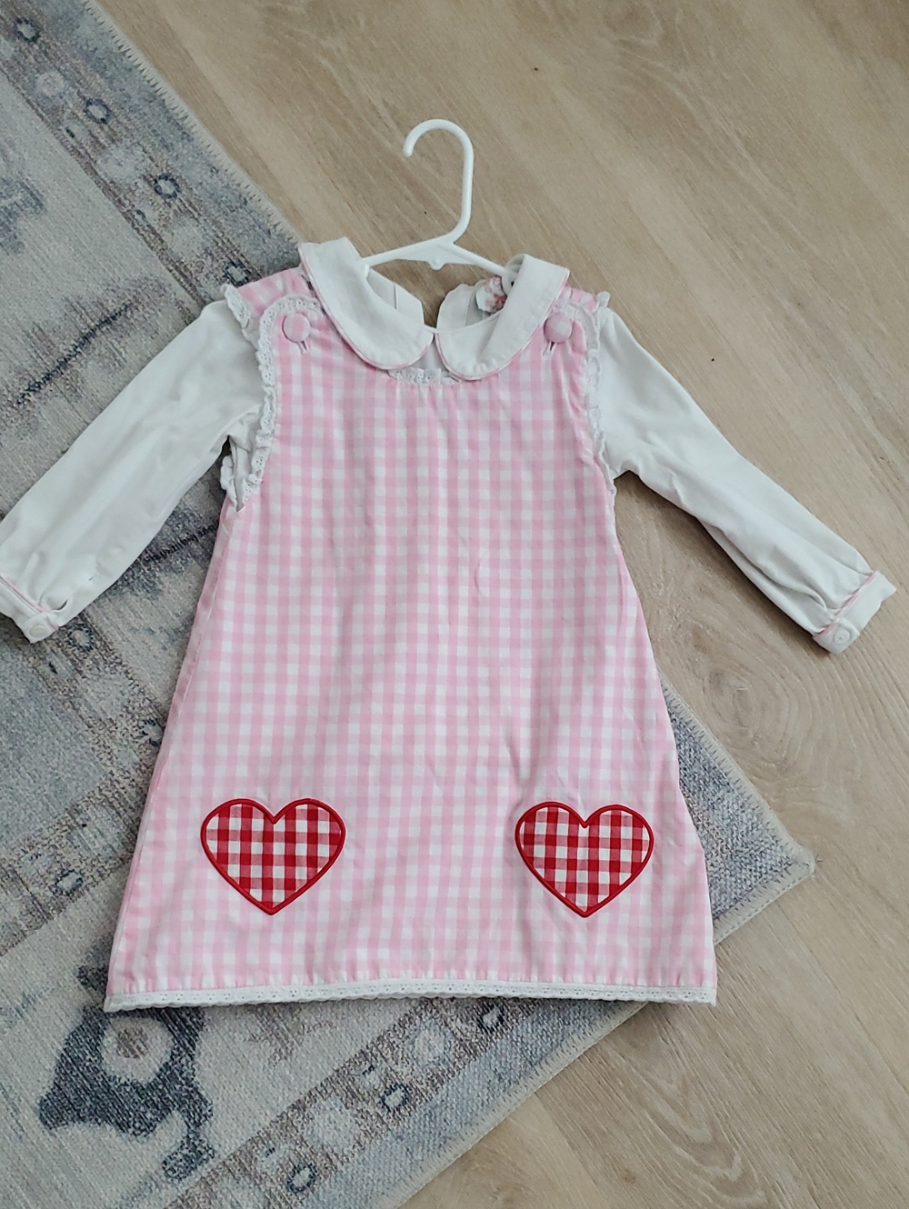 Cecil & Lou Girls Matching Blouse And Jumper Dress Gingham Hearts Set Sz3T